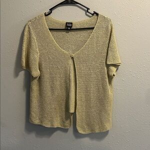 Eileen Fisher Pale Lime‎ Green Knit Short Sleeve Cardigan Open Knit Lightweight
